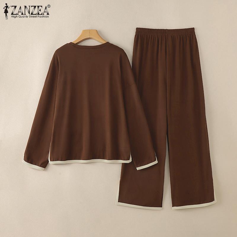 ZANZEA Women Long Sleeve Blouse and Pants Casual Two Piece Suit Sets