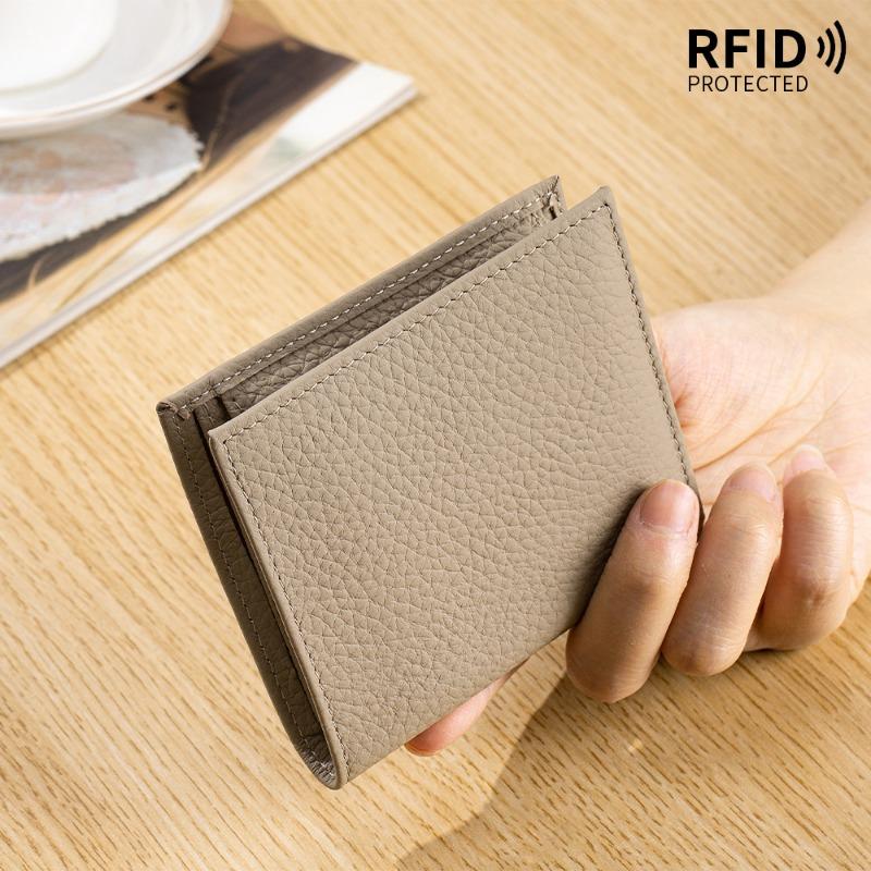 New Leather Ultra-thin Short Wallet Multi-functional Two-fold Wallet First Layer Leather Cowhide Light Luxury Card Bag Change Bag Female