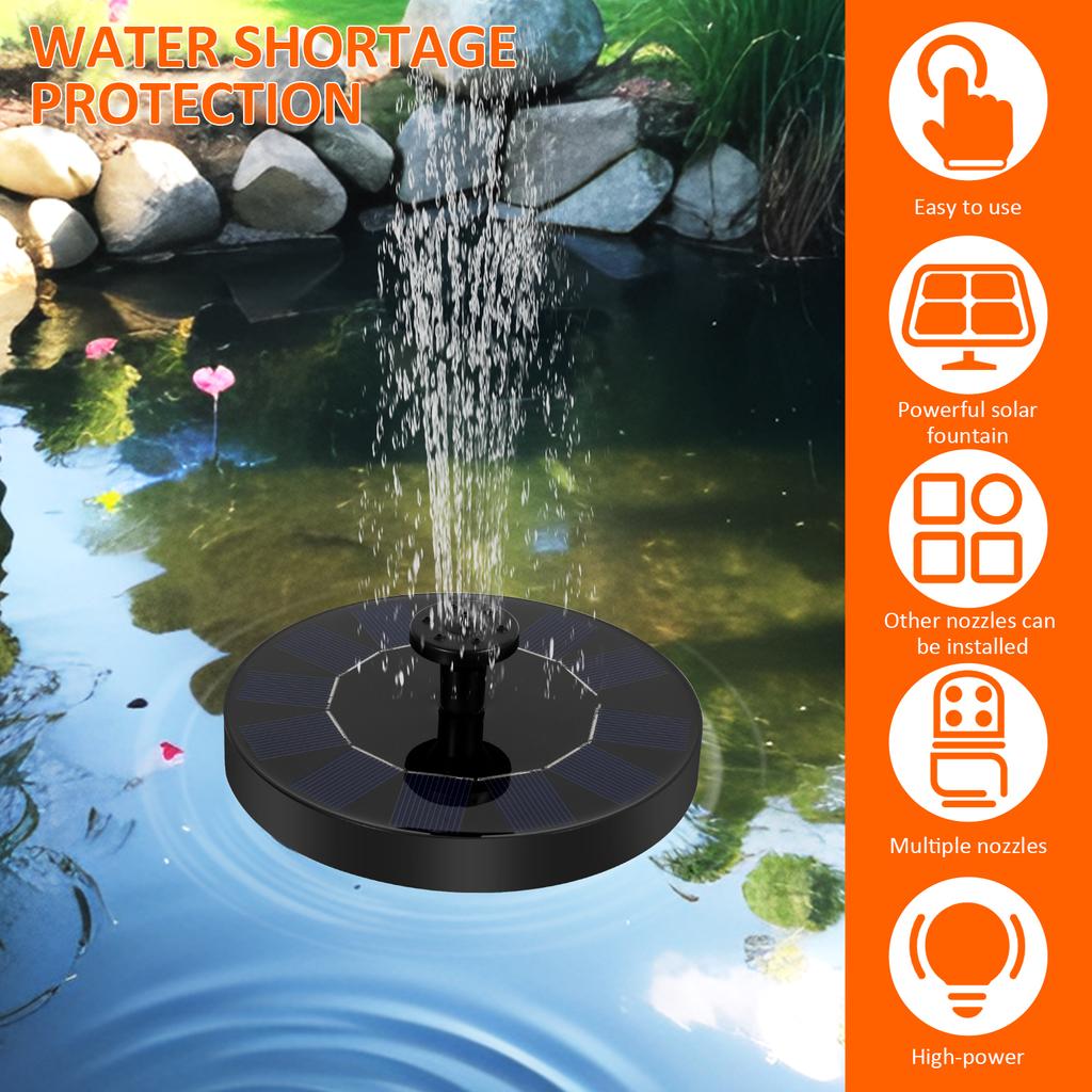Diameter 13/18cm Solar Fountain ABS Floating Fountain Pump with 4 Fountain Styles Outdoor Solar Pond Pump for Garden Decoration