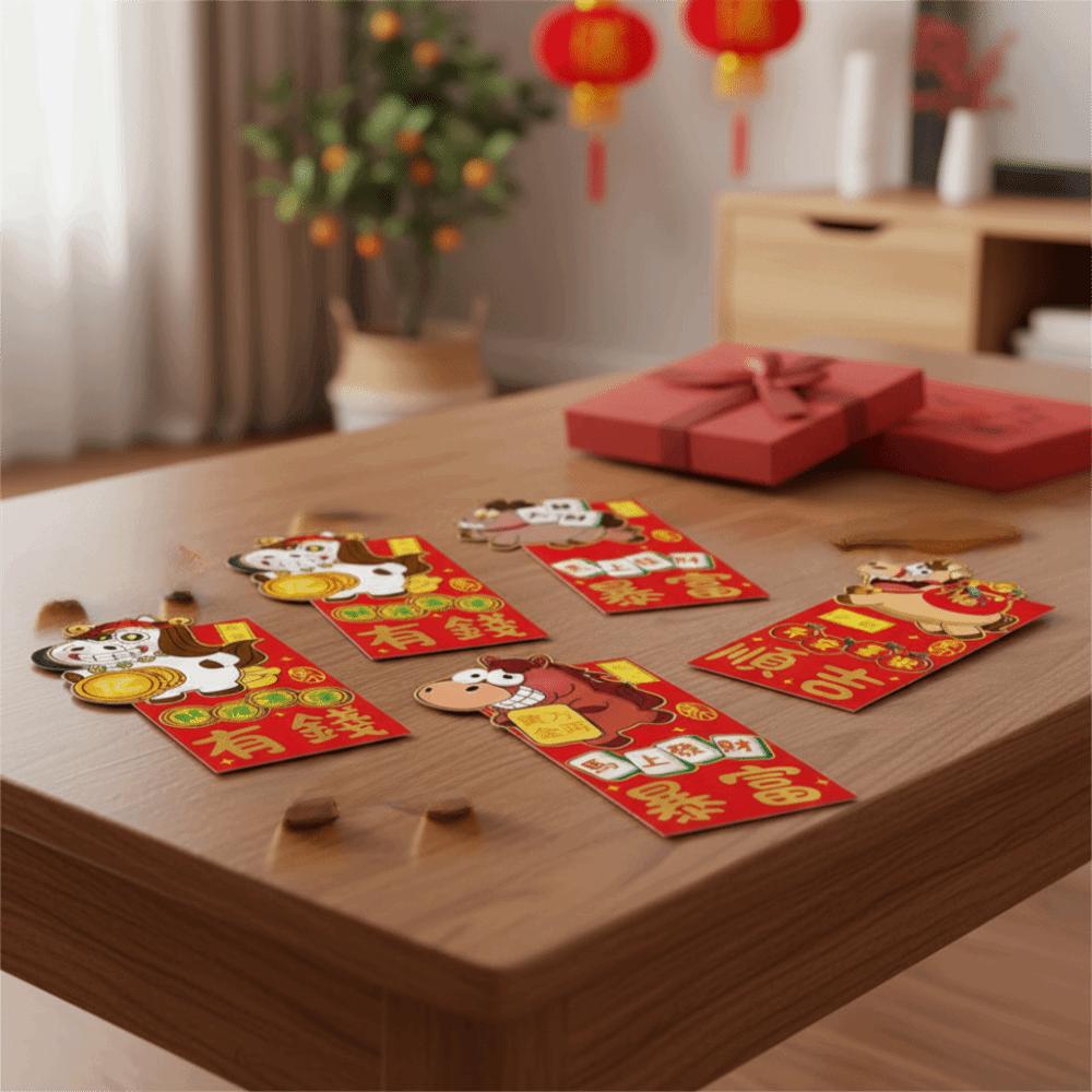 6pcs Cute Horse Year Red Packet Traditional Decorative Red Envelope Blessing Cartoon Money Gift Envelopes Wedding Ceremony