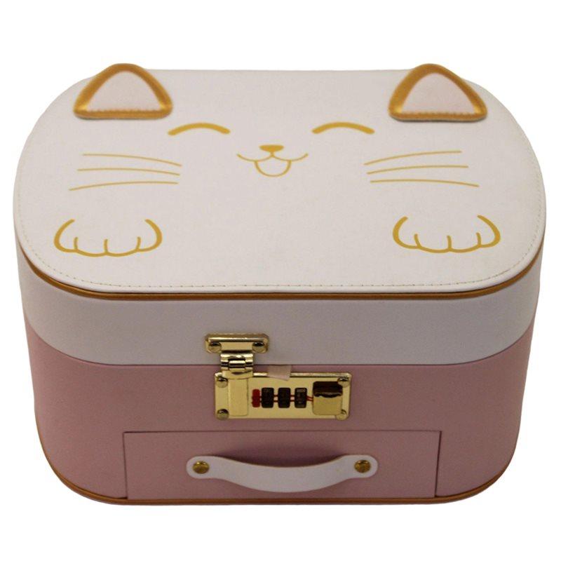 

Earring Storage With Lock, Cute Cat Pattern Kid Jewelry Box Multifunctional Large Capacity Ring Necklace Holder Organizer