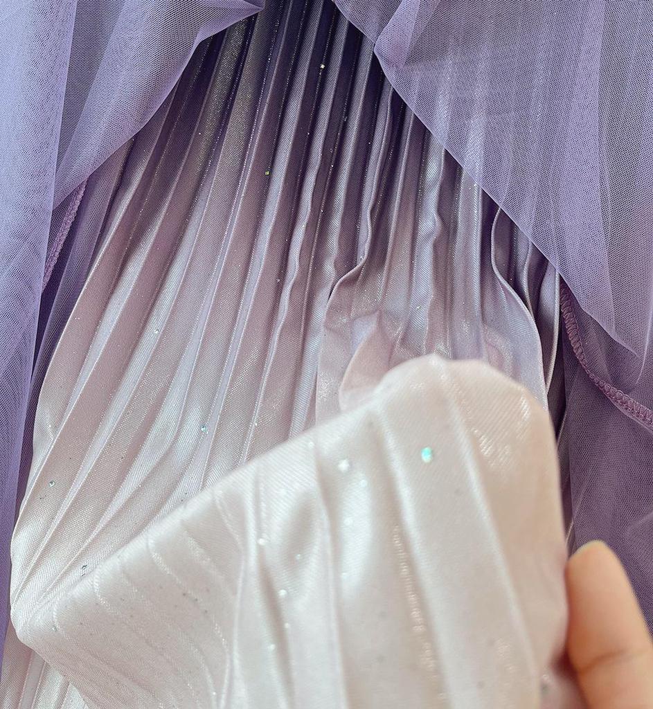 Women's Starry Sky Gradient Pleated Mesh Skirt 2026: Fashionable Slimming Long Skirt with Large Hem