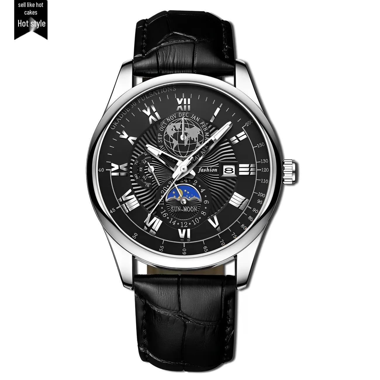 

Мужские стильные кварцевые часы: Современный дизайн с календарем, светящимися элементами и механической точностью для молодежной изысканности