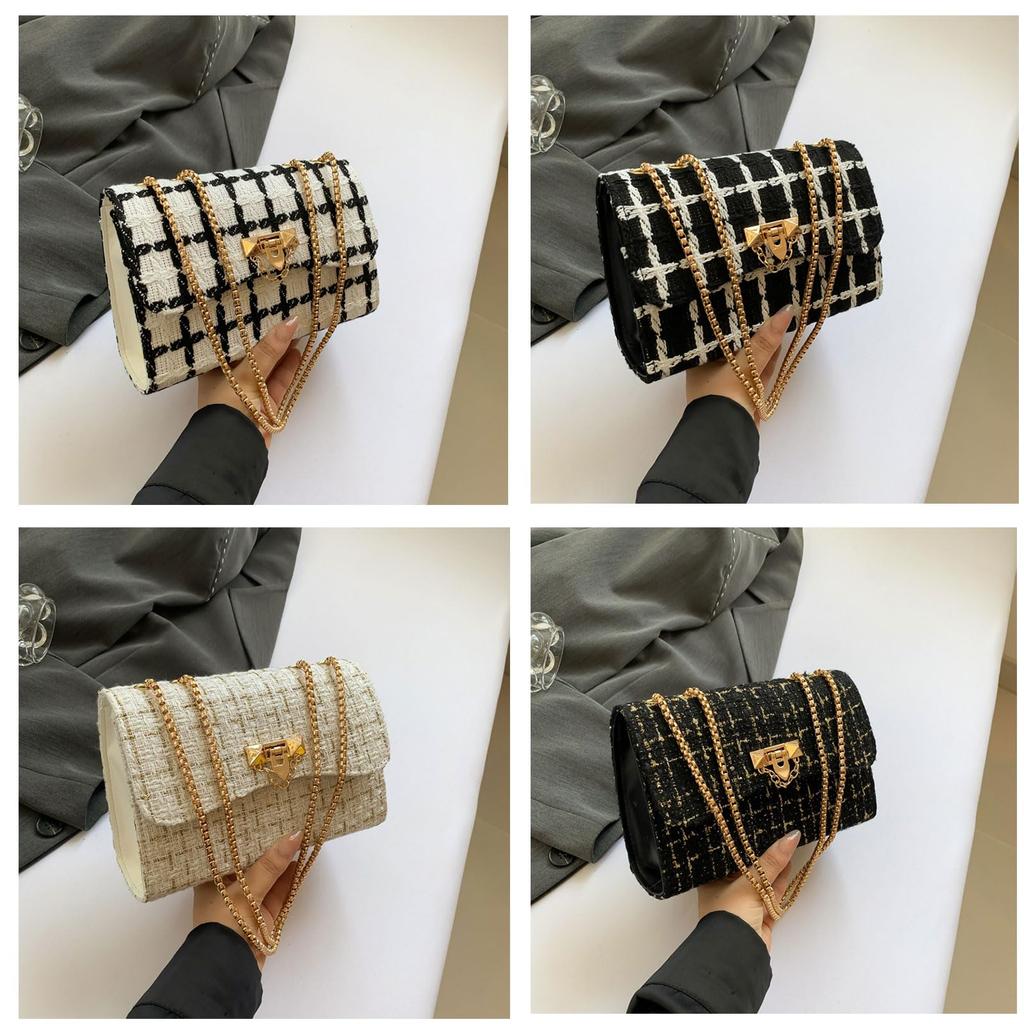 Mini Shoulder Bag Tweed Gold Chain Crossbody Casual Adult Compact Stylish Bag Party 4 Colors Bag Bag Sub Bag Look Small Small Travel White Black Color
