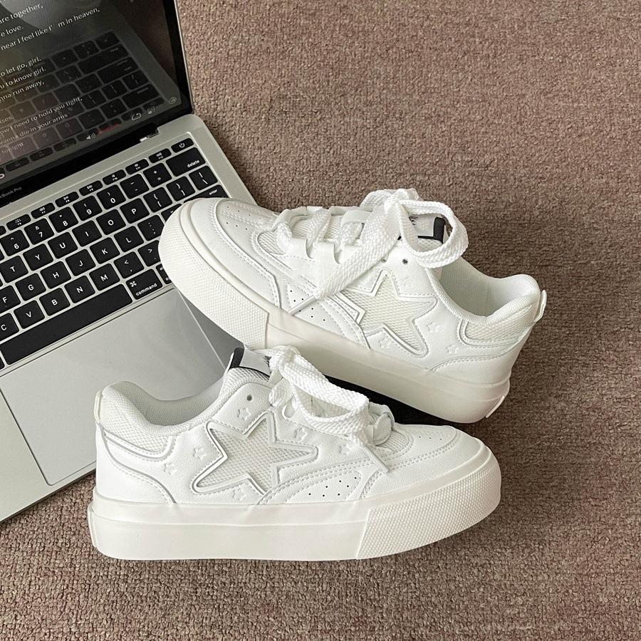 Retro platform white shoes women's spring and summer new round head casual lace-up board shoes women