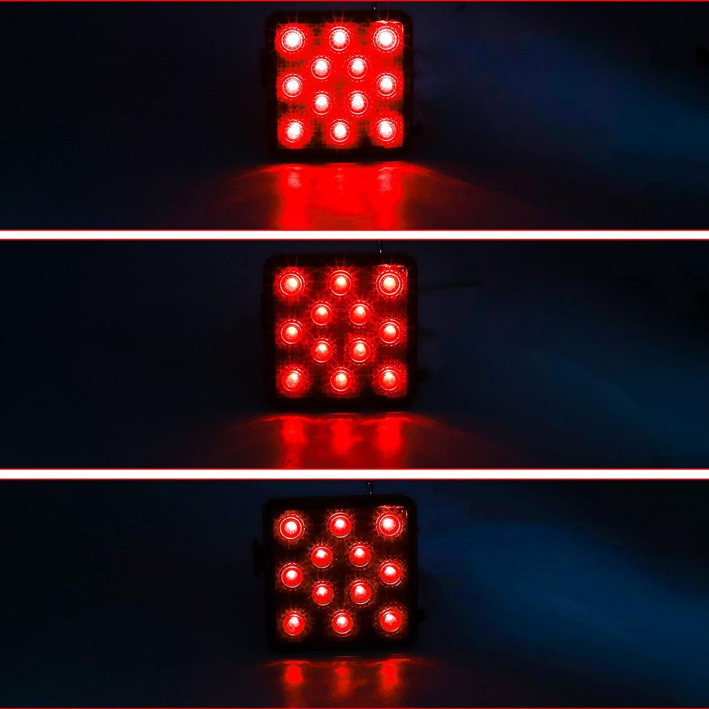 Kryt tažného zařízení 2 palce DC12V 15 LED Rake Linked Tažný přívěs Přijímač tažného zařízení Kouřová čočka Sada 1 ks X-STYLE (Červené)