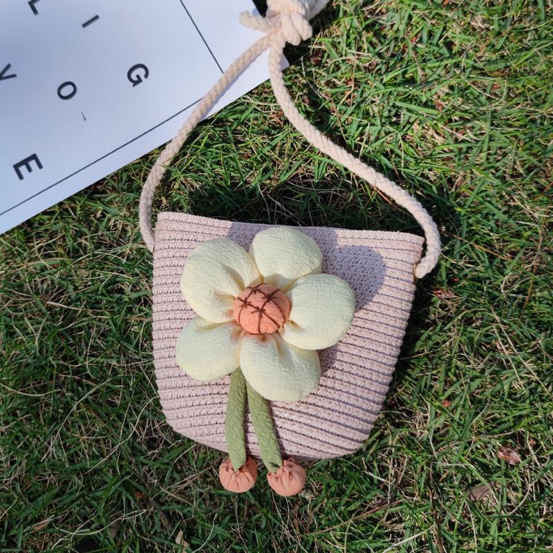 Handwoven Straw Bag Naked Bag Children's Flower Child Straw Bag Messenger Bag Cloud Bag Fashionable and Versatile