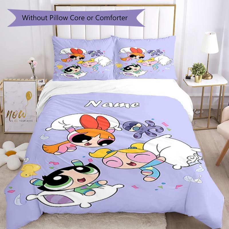 3pcs Custom Name The Powerpuff Girls Bedding Set Duvet Cover Closure Includes 1 Duvet Cover & 2 Pillowcases, Soft and Comfortable for All Seasons.