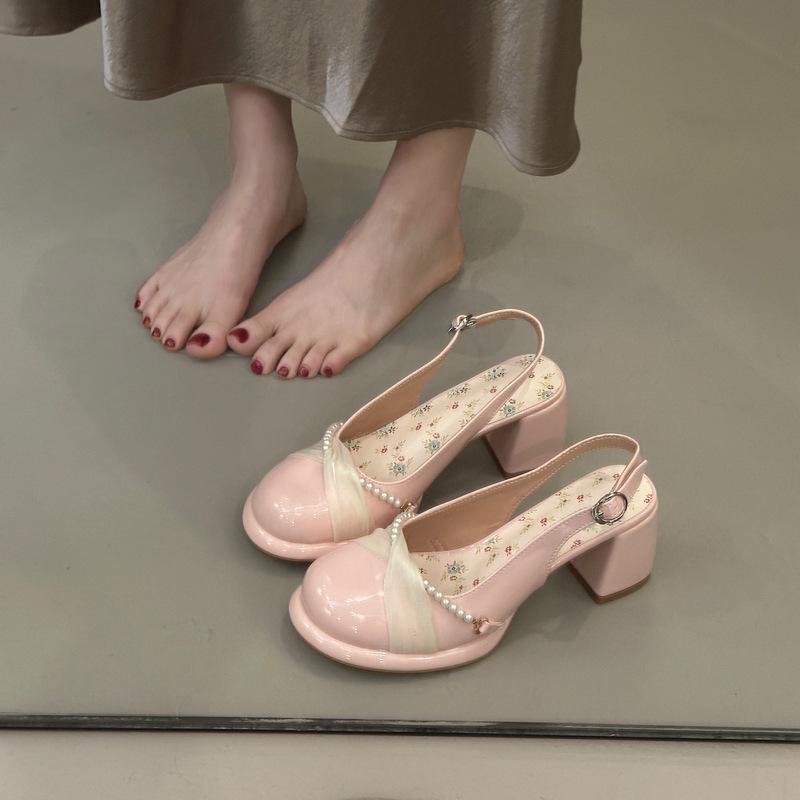 

Французские сандалии Мэри Джейн лето 2025 новый темперамент универсальная фея с юбкой легкий вырез толстый каблук высокие каблуки 39 розовый