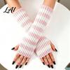 Fashionable Fall Arm Covers Striped Knitted Warmers for Women Fingerless Sleeves Soft Wrist Thermal Autumn Winter Fashion Accessories Girls