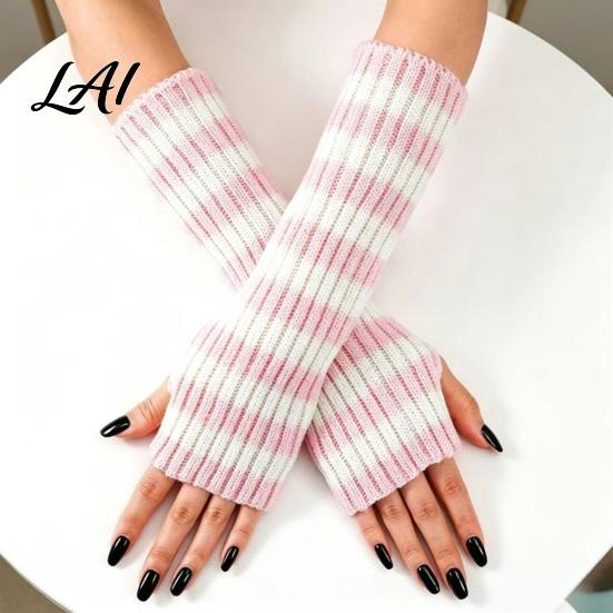 Fashionable Fall Arm Covers Striped Knitted Warmers for Women Fingerless Sleeves Soft Wrist Thermal Autumn Winter Fashion Accessories Girls