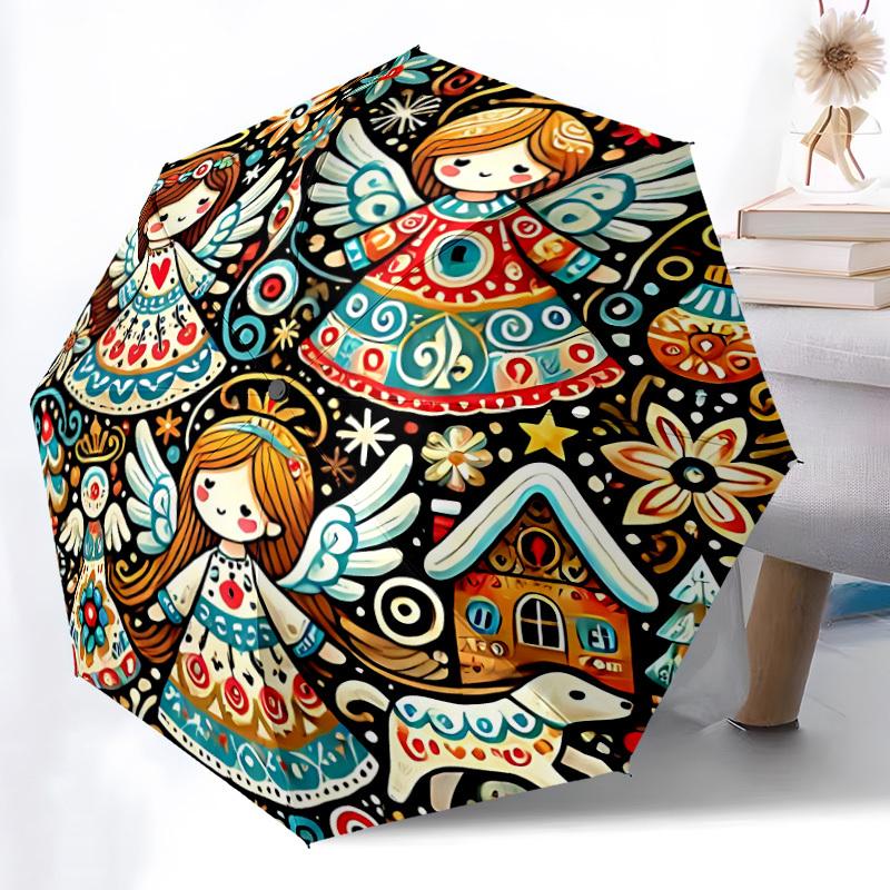 1pc Angelic Winter Automatic Umbrella High Quality Canopy, Portable Folding Umbrella With, Ideal Gift for - Travel, Everyday, Formal Events, Stylish A