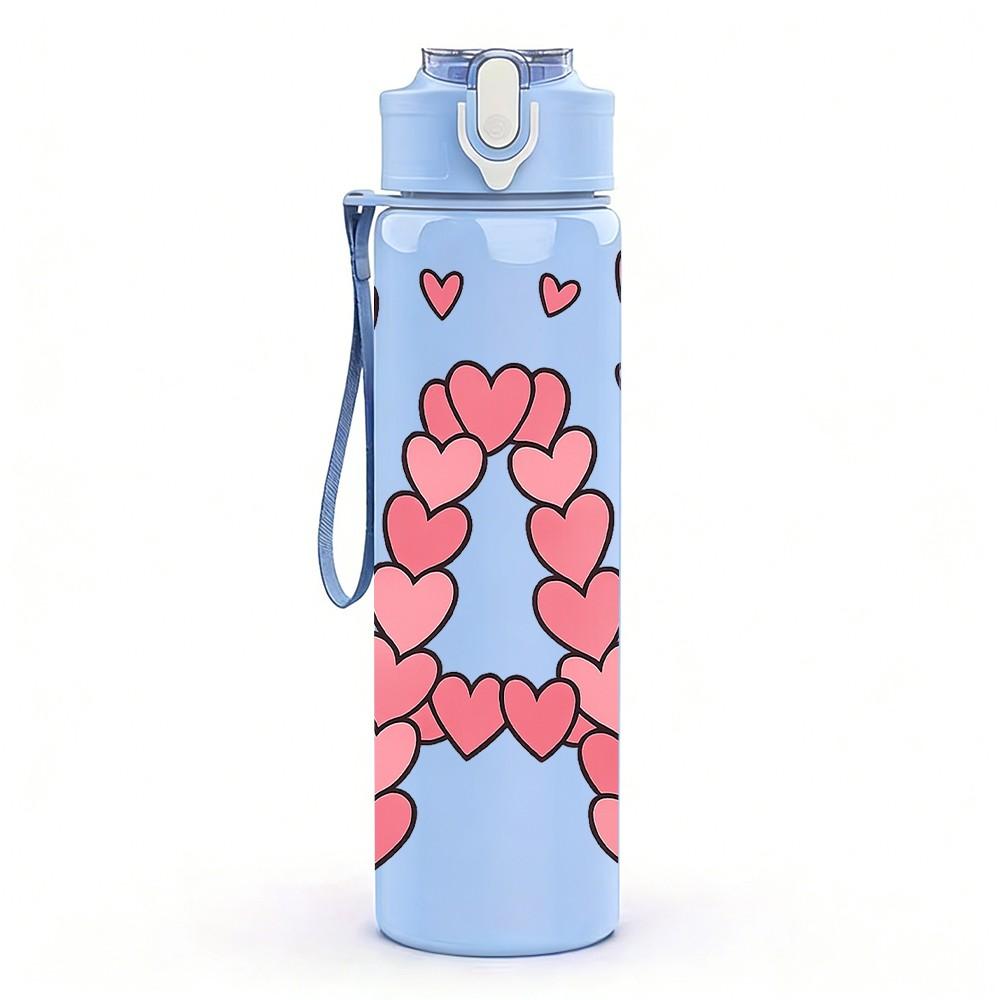 1PC Heart Shaped Letter A 750ml Color Plastic Sports Water Bottle Leakproof Flip Straw Lid Suitable for Sports Office Home Use