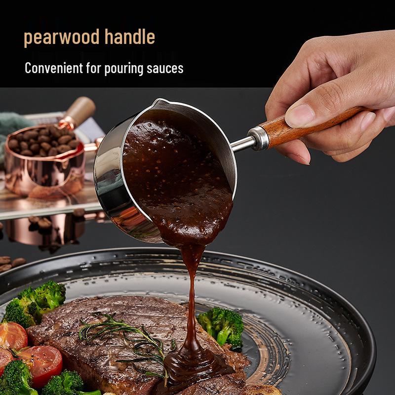 304 Stainless Steel Sauce Cup with Wooden Handle, Custom Logo, Multiple Specifications - Ideal for Steakhouses & Restaurants.