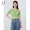 Same Style JZ Navy Striped Knitted Sweater from the Mall, 2024 Summer New Slim Fit Short Sleeved Shirt