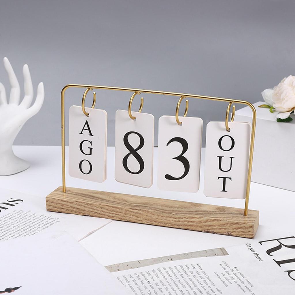 Wooden Perpetual Calendar Modern Metal Standing with Wooden Base Daily Metal Desk Calendar for Home Office Coffee Shop Study