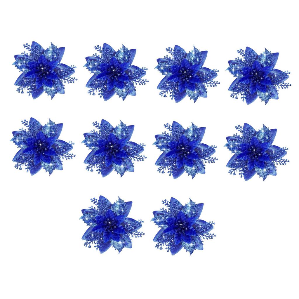 10x Christmas Poinsettia 14.5cm Ornaments Xmas Artificial Flowers for Wreath New