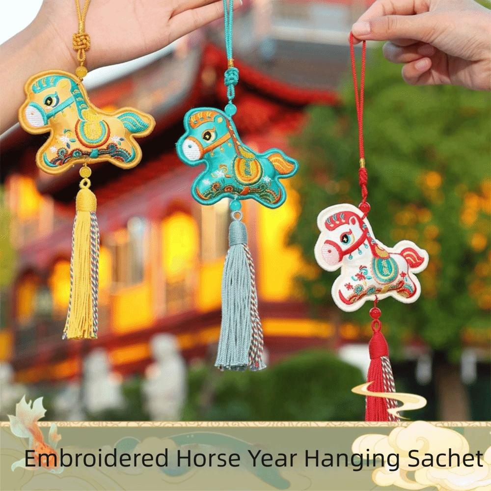 Handmade Horse Sachet Traditional Design Tassels Horse Shape Ornament Chinese Style Embroidery Mugwort Sachet Year Horse