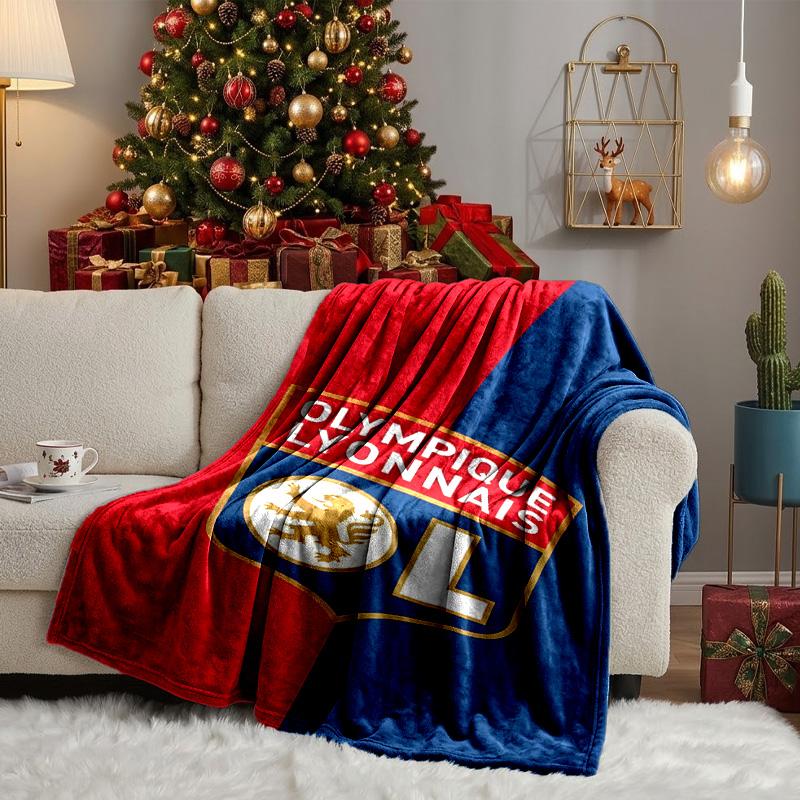 Lyonnais Football Crest Blanket Lightweight Ideal Bedding Blanket Perfect for Travel, Camping, Living Rooms, Offices, Sofas, Fan Christmas Gift