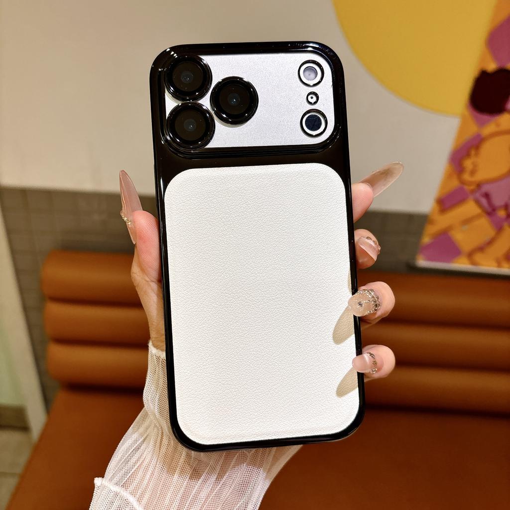  Plating Bumper Lychee PU Leather Phone Case For iPhone 17Air 16 15 Pro Max 17pro Shockproof Lens Protect Hard Cover Funda