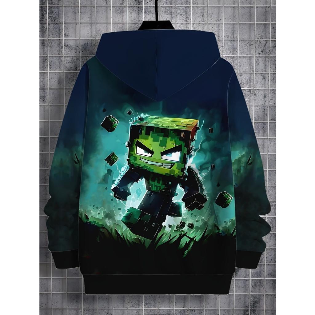 Boys' Minimalist Printed Hoodie, Fashionable All Season Casual Round Neck Long Sleeved Pullover Sweatshirt