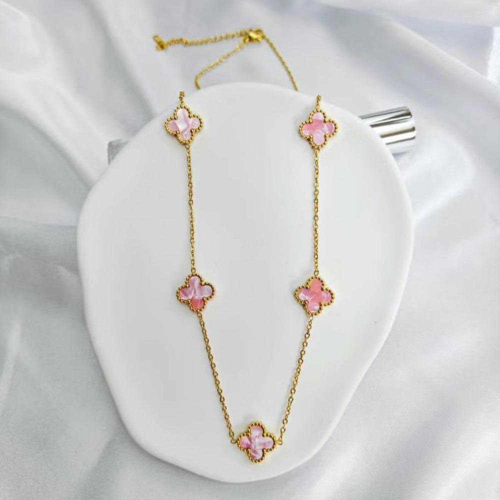 Necklaces Fashion Four-leaf Clover Necklaceelegant Double-sided Classynew Arrival5 Flower Necklacecasual
