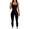 Women's Square Neck Sleeveless Ribbed Bodysuit Slim Fit Mid Rise Casual Athleisure Jumpsuit