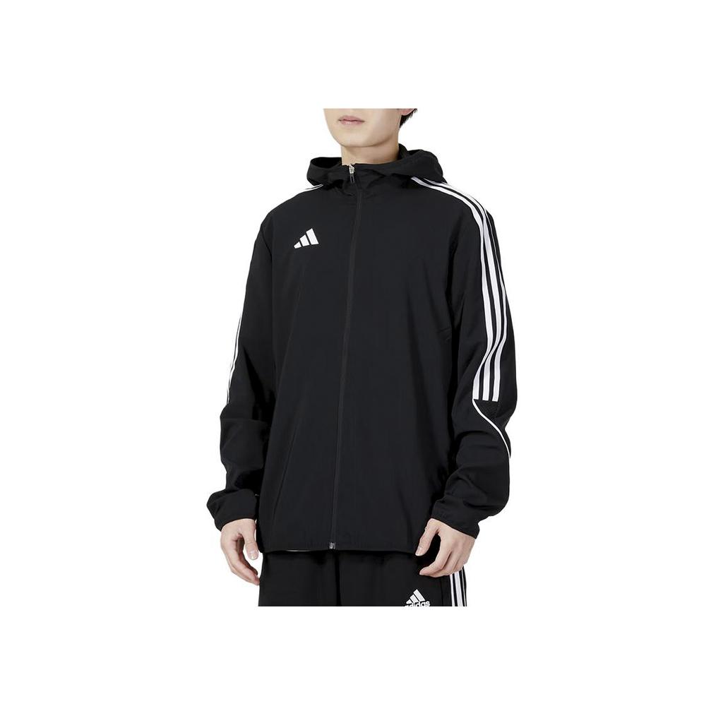 adidas Striped Print Breathable Hooded Jacket Men Outerwear Black HZ9066