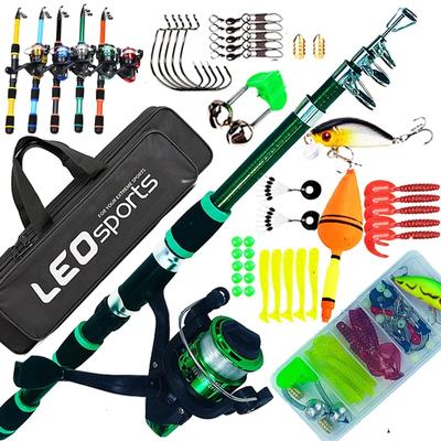 New Kids Fishing Pole Set Full Kits with Telescopic Fishing Rod and Spinning Reel Baits Hooks Saltwater Travel Pole Set