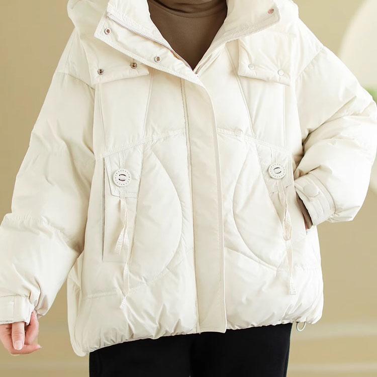Women Down Jacket Casual Loose Autumn Winter Outwear Hood Down Short Coat