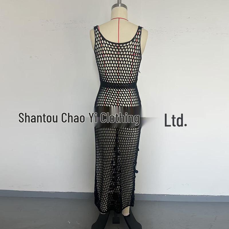 Women's Sequin Long Vacation Dress: Sexy Hollow-Out, Sun Protection Beach Cover-Up