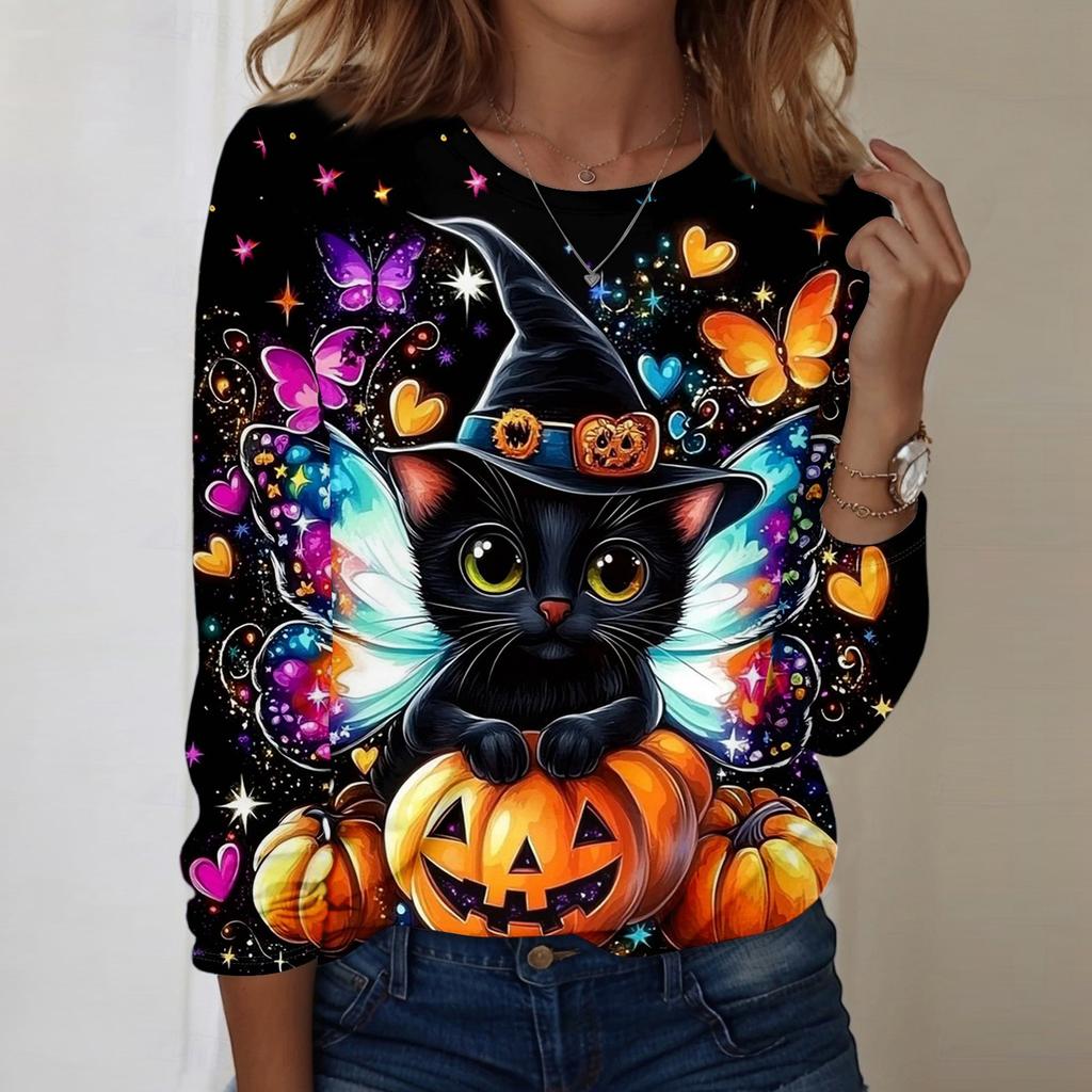 Women's Halloween Printed Round-neck Loose Long-sleeved Top