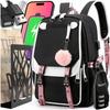 School Backpack Multi-compartment A4 Youth USB Keychain Padlock