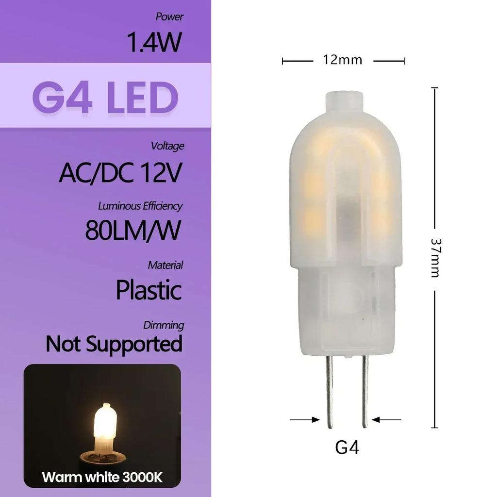 High Light LED MINI G4 AC DC 12V 24V Low Power 1.2W 1.4W 1.5W 2W 3W Efficiency Strobe Free for Crystal Chandelier Kitchen Toilet