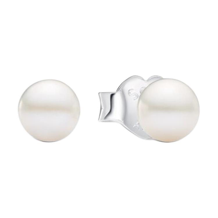 Pandora Logo Design Freshwater Pearl Sterling Silver Stud Earrings Unisex earrings White 293168C01 Box