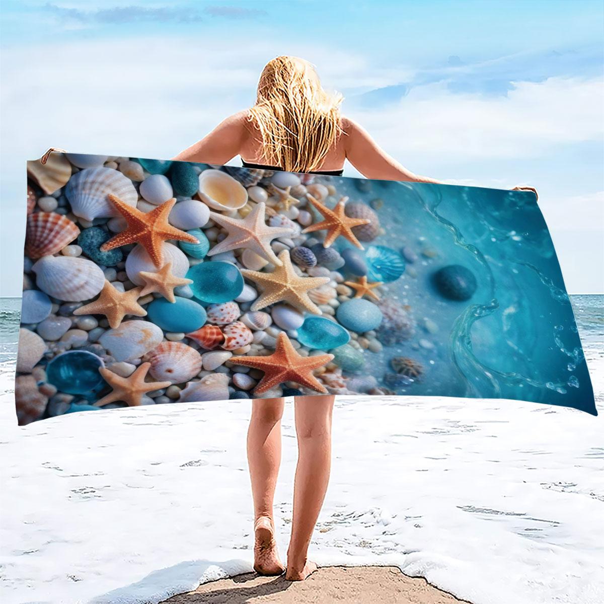 

1pc starfish Print towel Sports Quick-Drying Super Absorbent Camping Towel Super Soft Lightweight Gym Swimming Yoga Beach Towel W40*H60(CM)