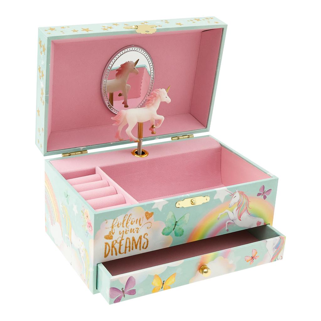 Princess Musical Jewelry Storage Box Decorative Jewelry Organizer Box with Drawer Bracelet Ring Holder Case for Girls Kids Gifts