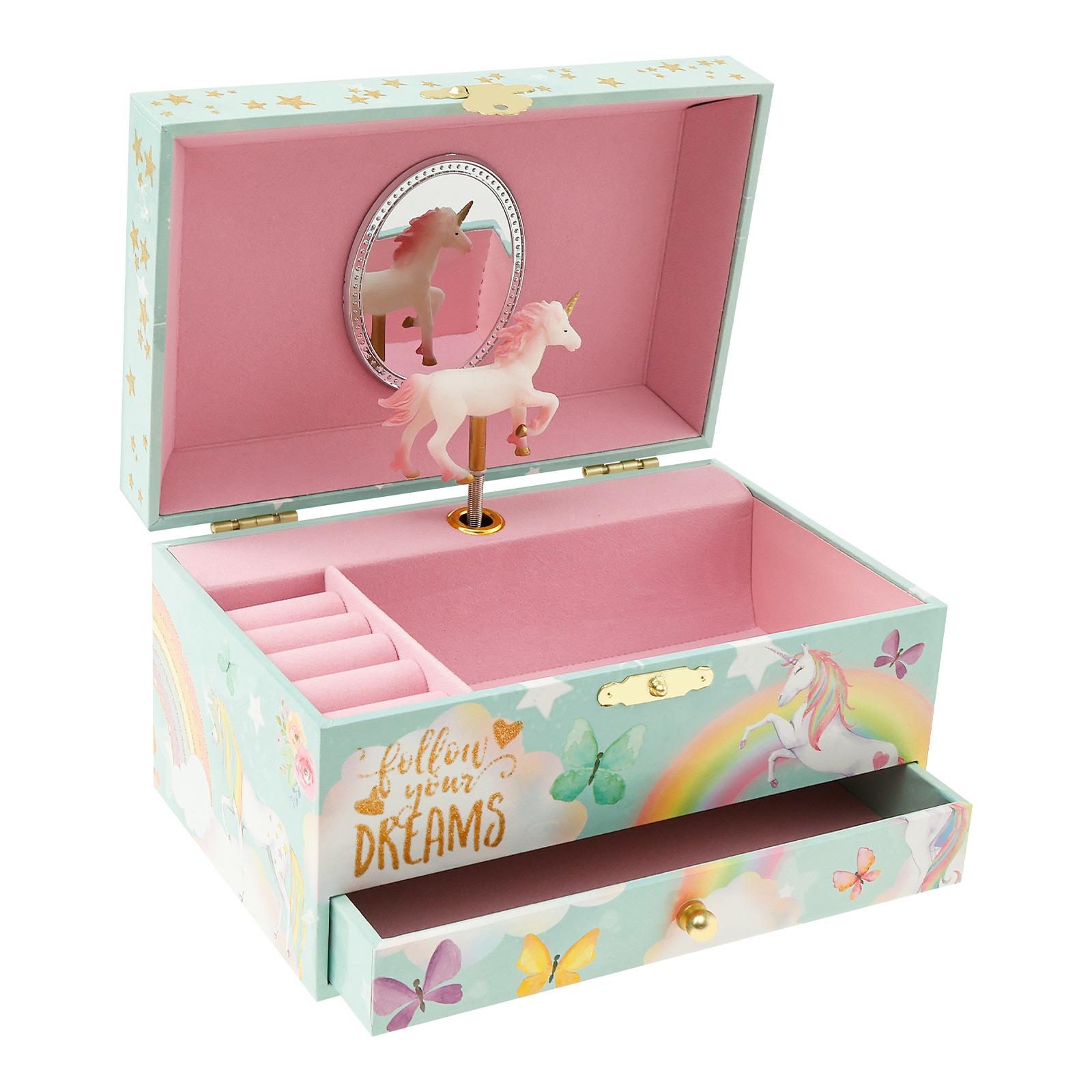 

Musical Jewelry Box Girl Gifts Earrings Necklaces Bracelets Storage Box Jewelry Organizer with Drawer Bracelet Ring Holder Case зелёный