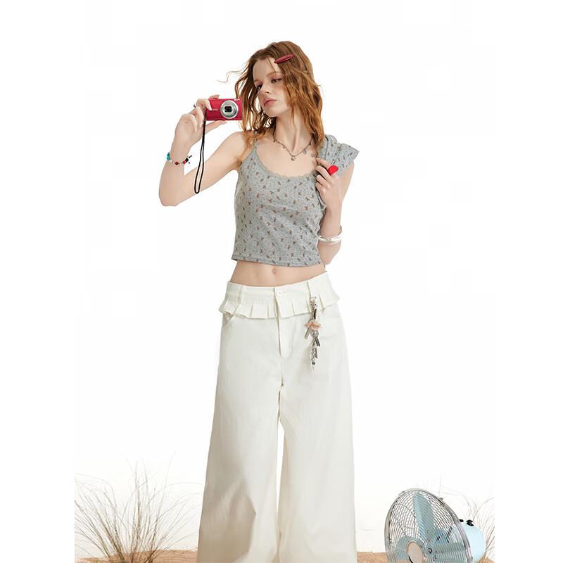UNIFREE Korean Style Ruffle Hem Wide-Leg Pants