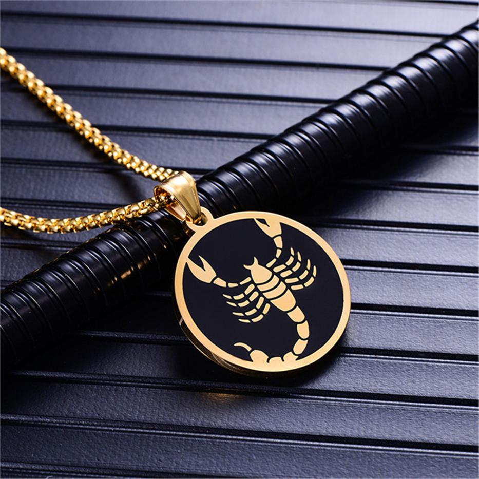 Punk Zodiac Constellation Pendant Gold Color Stainless Steel Round Necklaces for Men Women Fashion Party Jewelry Birthday Gift