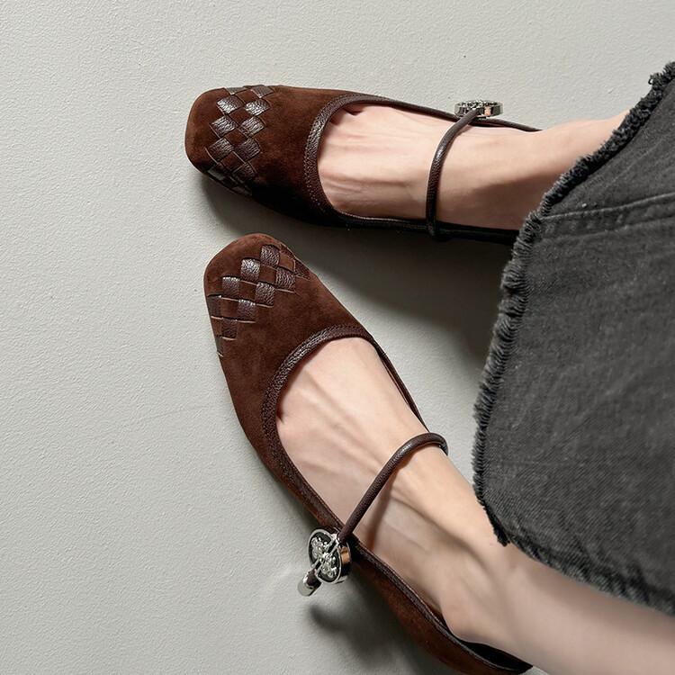 2025 Autumn New Retro Square Head Woven Light Mouth Single Shoes with Medium Heel Thick Heel Mary Jane Shoes Fashion Shoes Women