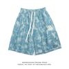 Tie-Dye Beach Shorts for Men, Ins Style, Hong Kong Style, Straight Casual Shorts, Summer Loose Fit, Outdoor Wear, Trendy Hip-Hop Five-Point Shorts