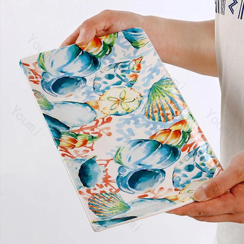 Creative Ocean Style Ceramic Plates High End Household Soup Bowls Exquisite and Delicious Dining Plate Irregular Bowl Tableware