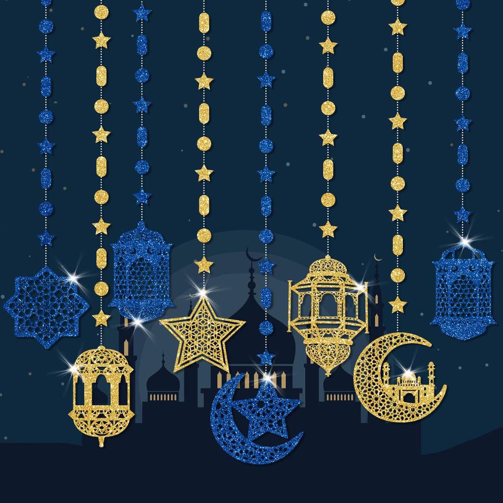 Ghirlandă Festival Orientul Mijlociu cu Stele și Lună Suspendată - Decor Lanternă Petrecere 8 buc
