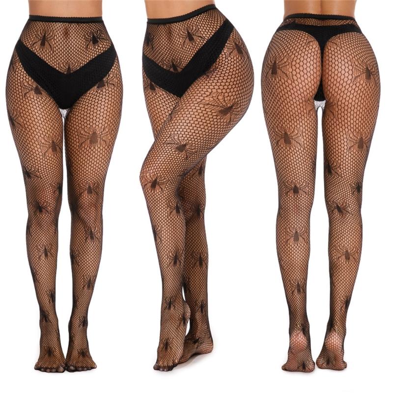 Women Halloween Parties Fishnet Pantyhose Stockings Gothic Vintage Snake Skull Spiderweb Patterned Mesh Tights Clubwear
