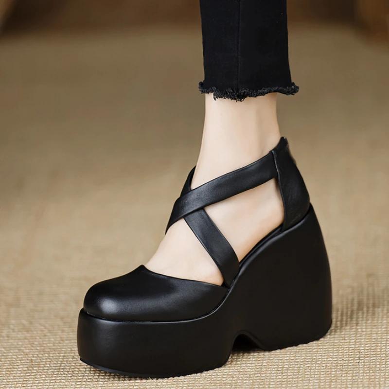 

Женские сандалии на платформе туфли Мэри Джейн летние массивные туфли-лодочки 2025 на молнии дизайнерские туфли для платья Chaussures Femme 35 чёрный