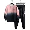 2 Pcs/Set Men Top Pants Suit Gradient Contrast Color Long Sleeve Round Neck Loose Elastic Waist Ankle Banded Hip Hop Sports Tracksuit Fall Spring Top