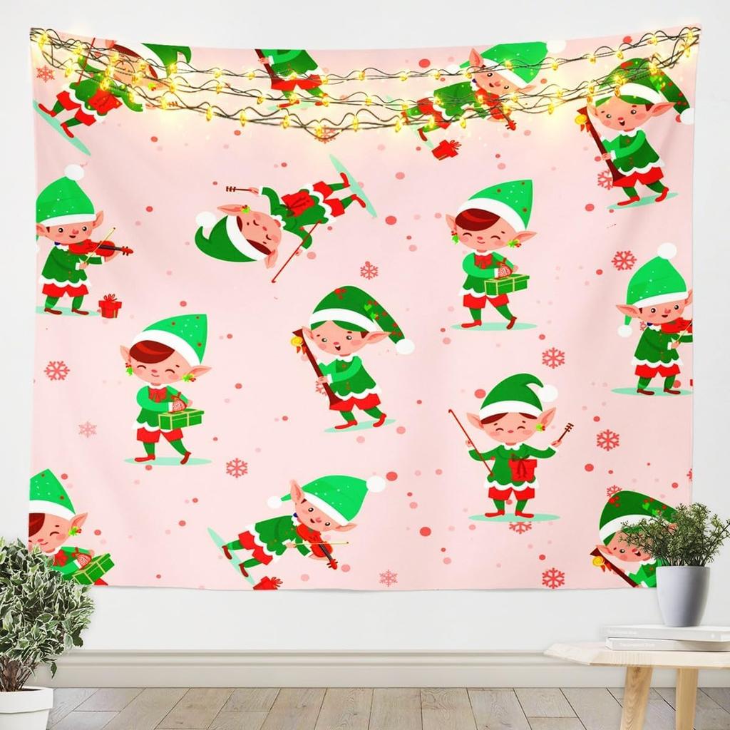 Vintage Merry Christmas Tapestry Santa Claus Tapestry Wall Hanging for Kids Boys Girls Christmas Deer Elk Wall Tapestry Xmas