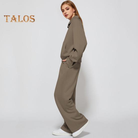 2 ks/sada dámských topů a kalhot, sada s poloviční zipem, odkládacím límcem, dlouhým rukávem, mikinou s elastickým pasem a širokými nohavicemi, sportovním oblečením, podzimním oblečením a volnočasovými aktivitami