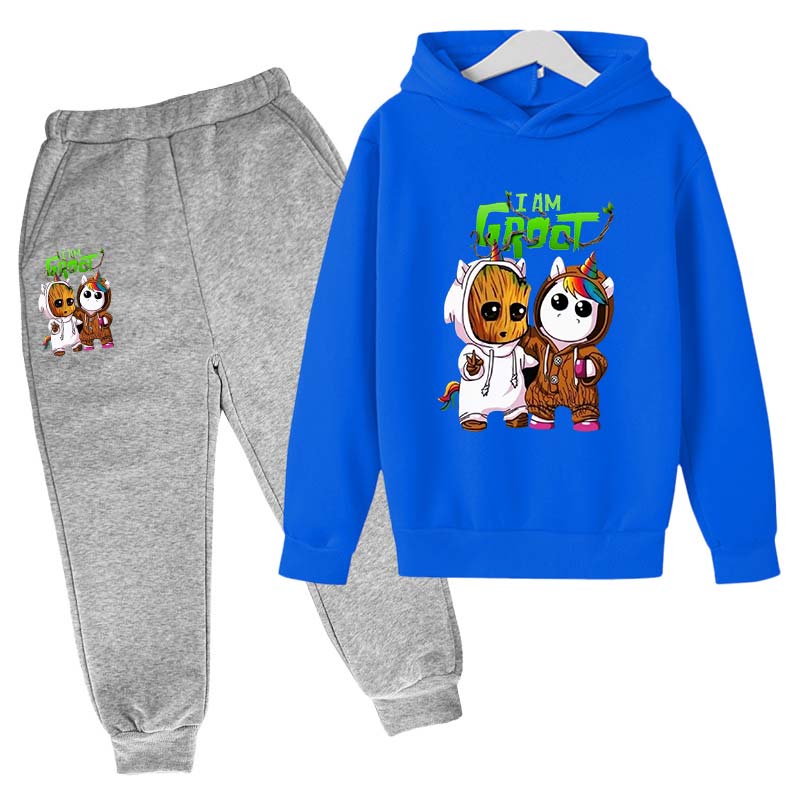 Marvel Kids Clothes Cartoon Groot Hooded Pant Set Kids Hoodies for Boys Girls Cosplay Anime Pullover Sweatshirt Children Clothes